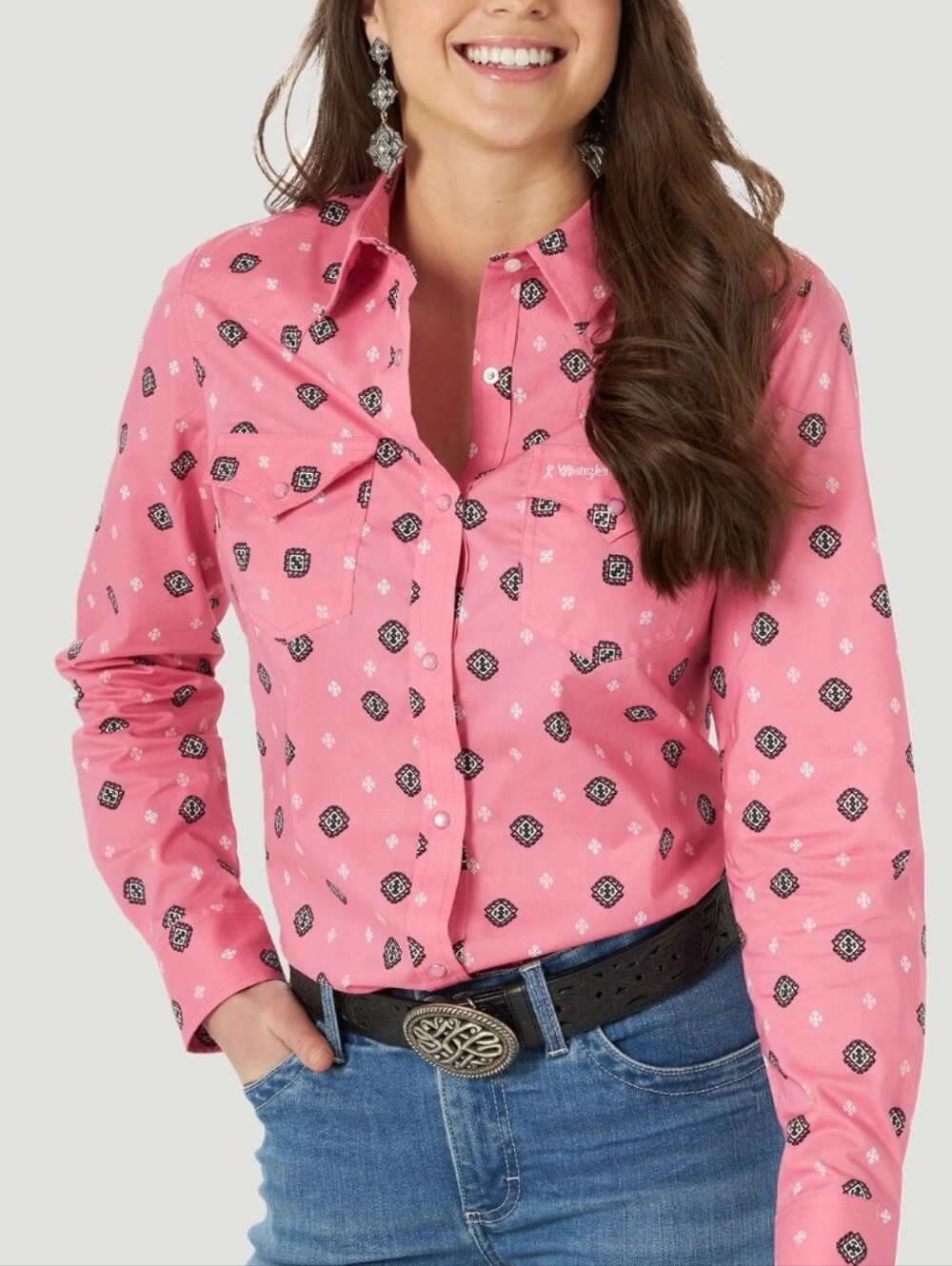 NWT Wrangler Tough Enough To Wear Pink  Button Up Top Size Small